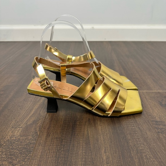 Ganni Gold Asymmetric Metallic Sandals - Picture 7 of 12